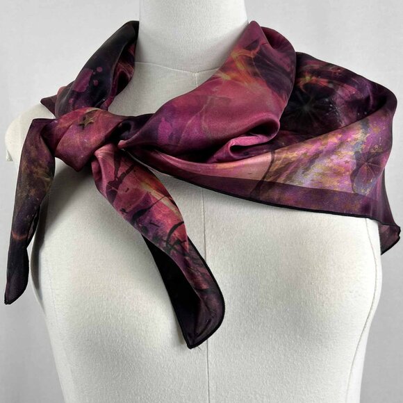 Hot Pink Abstract Cosmic Square Pure Silk Scarf - Picture 3 of 9